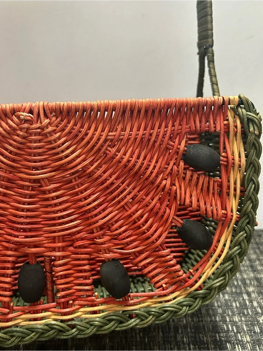 Vintage Wicker Watermelon Caddy Utensils Basket